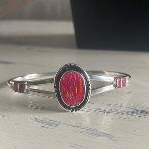 Vintage Mexico Sterling Silver Bracelet with Pink Fire Opal